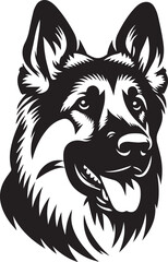 German Shepherd Dog Silhouette Vector | Black and White Illustration	