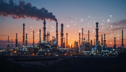 Industrial Refinery at Sunset: Smart Technology Integration