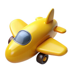 3d cartoon yellow airplane isolated on transparent background