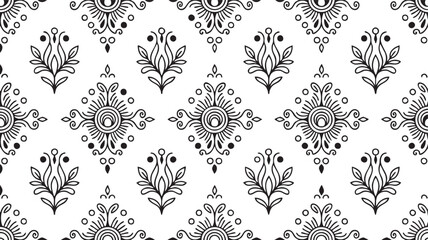 Obraz premium Black and white floral damask pattern design