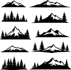  Pine Forest & Mountain Tree Silhouette Bundle