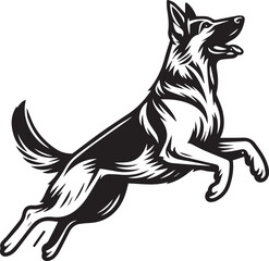 German Shepherd Dog Silhouette Vector | Black and White Illustration	