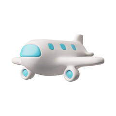 3D airplane with blue portholes, cartoon plastic style vector illustration, realistic white commercial jet air transport