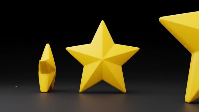 Shining Star Showcase: Three luminous, geometric stars of varying sizes are aligned gracefully against a dark background, showcasing a symbol of achievement, excellence, and brilliance. 