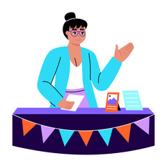 A flat style illustration showing university fair