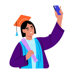 A flat style illustration showing a student taking selfie