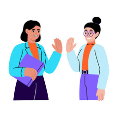 A flat style illustration showing a students giving high five