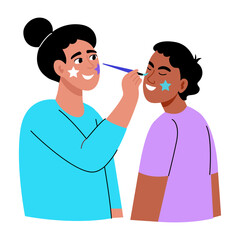A flat style illustration showing student doing face painting