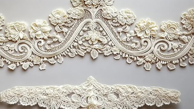 Intricate Floral Design: A Beautiful Embroidered Lace Trim Display Showcasing Delicate Details