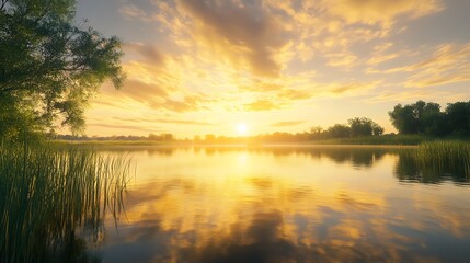 Obraz premium 宁静高山湖泊环绕连绵绿色森林丘陵高分辨率图片