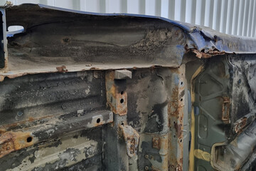 Rusty Car Chassis with Weathered Metal Detailing for Industrial Use