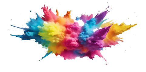 Colorful paint, ink, and watercolor splashes create an artistic, vibrant design element with splatter textures and rainbow patterns