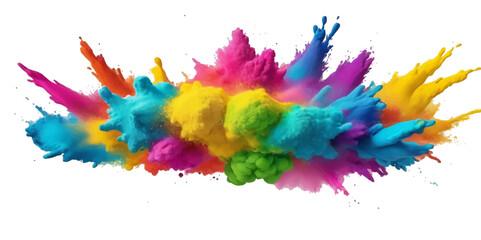 Colorful watercolor paint splashes create an artistic ink splatter design with a vibrant rainbow texture