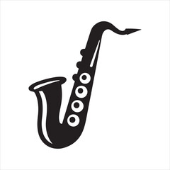 Saxophone icon vector. Simple black silhouette of a musical instrument for jazz or classical music themes. Isolated graphic symbol