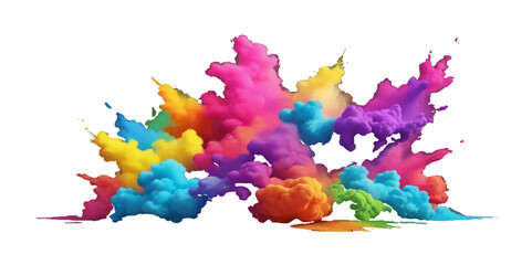 Abstract watercolor paint splashes create a colorful, artistic design with a grunge texture on white paper