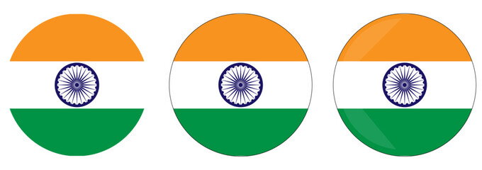 Indian flag isolated on white background in rounded, orange, white and green colour flag with navy blue ashok chakra symbol. vector illustrator.