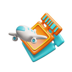 Airplane flight tickets, seat voucher or coupon for air transport passengers 3D vector icon, commercial jet airplane