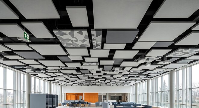 Modern Architectural Design Abstract Ceiling Tiles in a Spacious Interior