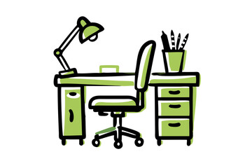 Ergonomic Office Desk with Rolling Chair and Stationery, Productive Workspace Design, Generative AI