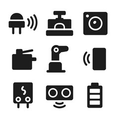 Robotic Sensor Icons. Solid, filled icons set of robotic sensors and components: infrared sensor, LiDAR unit,