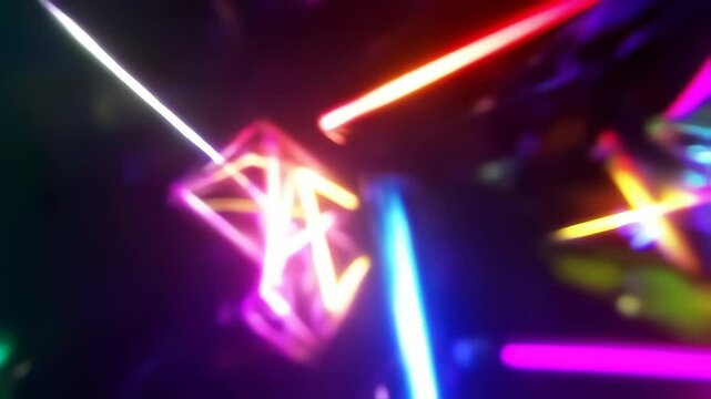 Fragmented Neon Shapes Morph into Pattern