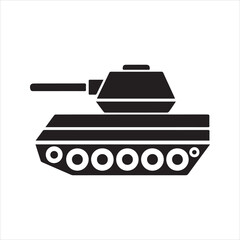 Tank icon vector. Military army vehicle silhouette. Simple black graphic symbol for war or combat, isolated on white background