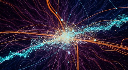 Abstract Network Interconnected Lines and Nodes in Vibrant Colors