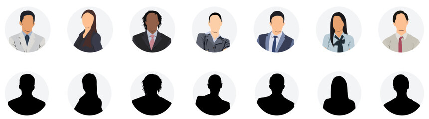 People portraits vector illustration. profile picture User avatars in circles. Collection of male and female human profile face icons. Faceless, Unknown or anonymous person.