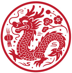 Fierce Chinese Dragon in Papercut Style – Red Zodiac Animal Symbol for Prosperity, Strength, and Eastern New Year Celebrations
