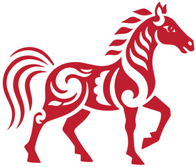 Papercut Chinese Horse Illustration – Lucky Zodiac Animal Sign for Home Decoration, Red Symbol of Energy and Speed