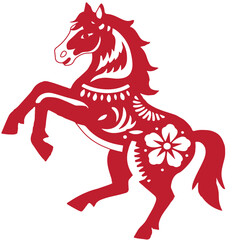 Traditional Red Horse Paper Cutting Design – Year of the Horse Zodiac Symbol, Chinese Folk Art Illustration for Home and Festival Decoration