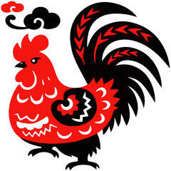 Red Zodiac Rooster Vector for Chinese New Year – Traditional Paper Cutting Inspired Design for Posters, Cards, and Wall Art