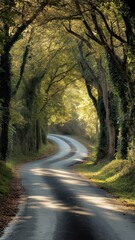 Obraz premium Road in Art Nouveau style with flowing, organic lines, decorative patterns, and elegant details capturing the road's curves and surroundings.