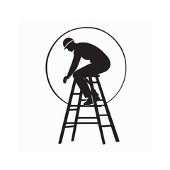 Silhouette worker climbing the ladder Vector illustration on white background.