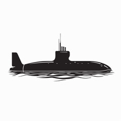 Submarine  Nautical Silhouette Vector Illustration on white background.
