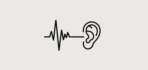 Simple Line Art Icon of Ear and Sound Wave
