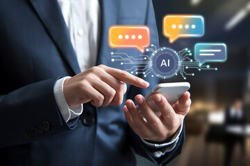 Person Using AI Chatbot on Smartphone – Digital Speech Bubbles, LLM Interaction, and Virtual Assistant Technology
AI chatbot, smartphone chat, digital speech bubbles, LLM, large language model, AI as
