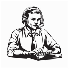 Call Center Operator Man Vector Image Isolated on white background.