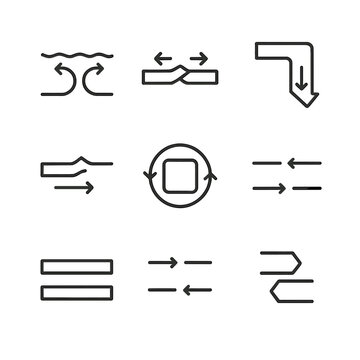 Plate Tectonics Icons. Outline icon set of plate movement mechanisms: mantle convection cell, ridge push, slab pull, lithospheric