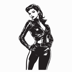 Sexy Female Wear Leather Suit Image Vector Isolated on White Background.