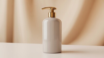 Obraz premium Minimal Beige Pump Bottle for Cosmetics or Skincare on Elegant Background