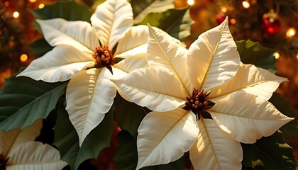 Elegant White Poinsettias in Bloom