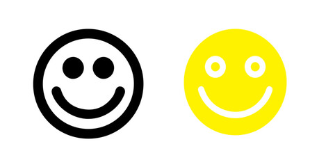 Fototapeta premium Two smiley faces one black outline and one yellow filled in on a white background simple graphic design icons