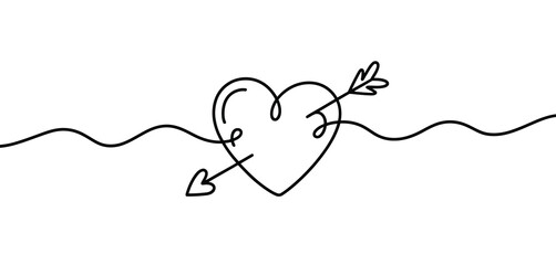 Single Line Drawing Heart Pierced by Arrow Valentines Day