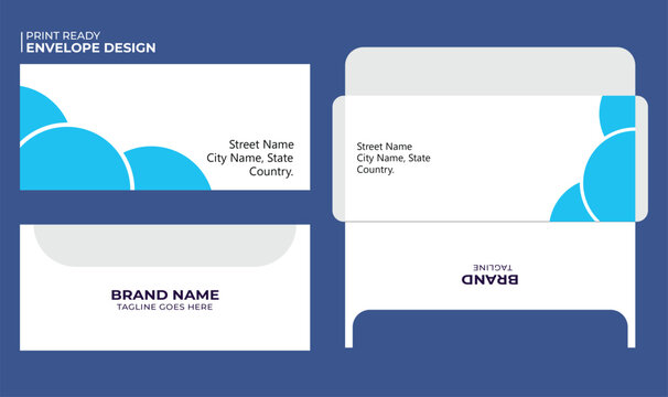 Modern envelope design template with blue bubbles suitable for business branding and marketing