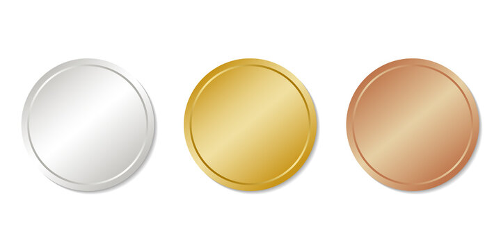 Realistic gold, silver and bronze empty medals. Round icons isolated on a white background.