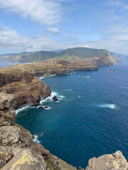 Ponta de Sao Lourenco, easternmost peninsula of Madeira Island, Portugal, offers an impressive panorama of volcanic landscapes and rugged rocky cliffs