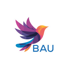 BAU Colorful Abstract Bird Logo Design – BAU Later Logo, Modern Geometric Flying Bird with BAU Text on White Background.
