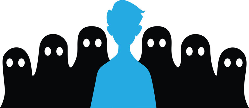 Individual Surrounded by Silhouettes of Other People