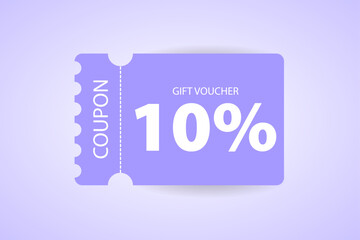 10% discount coupon. 10% coupon promotion sale. Gift Voucher. Blue discount, special offer promo. Web, shopping label, percent sign. Special price offers.